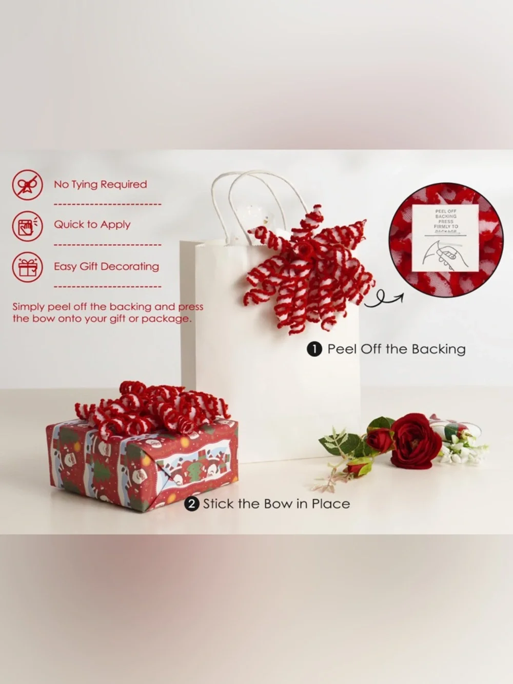 Red and White Decorative Curly Ribbon Bows for Gift Wrapping